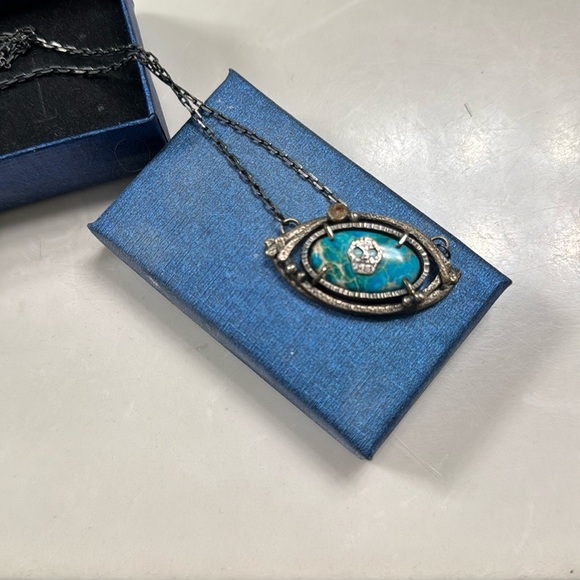 Turquoise Silver Skull/Eye Pendant Necklace - Picture 2 of 7